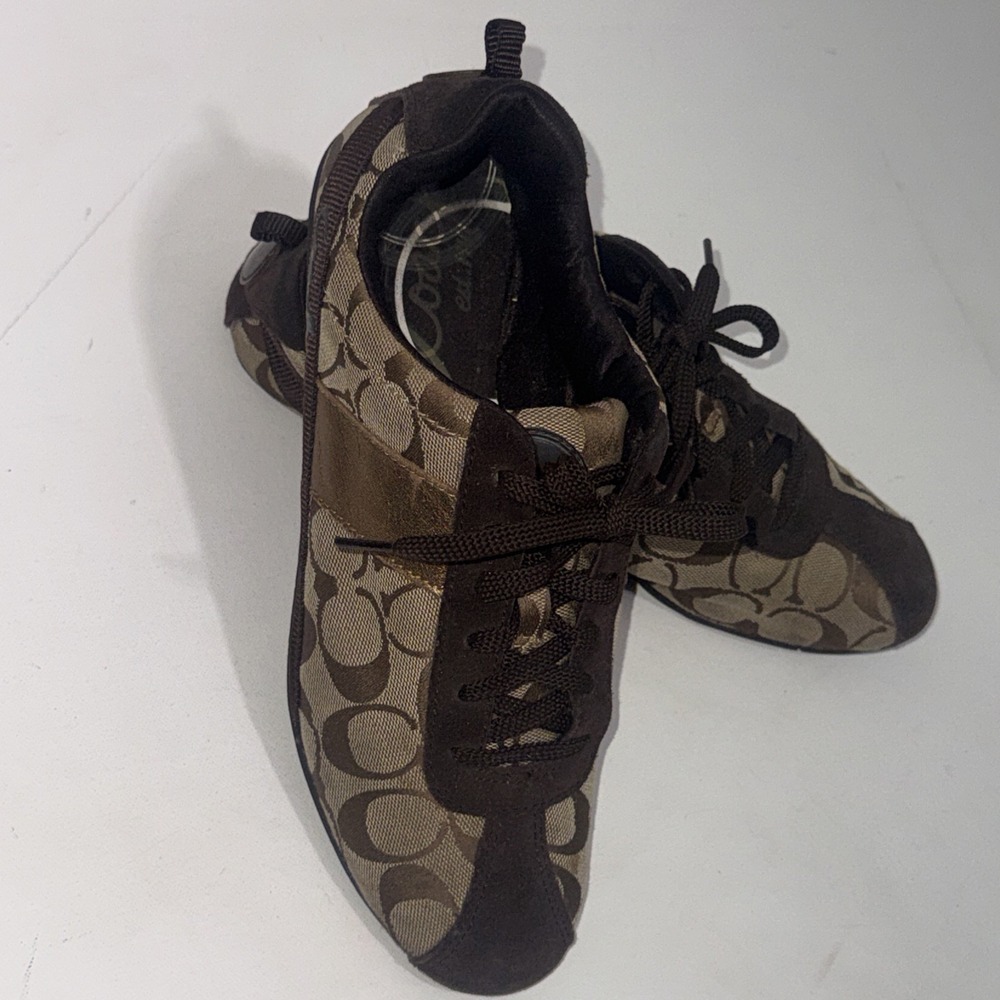 Coach Signature C Logo Canvas Brown Classic Patent Leather Sneakers Women's 9.5 - Picture 13 of 13